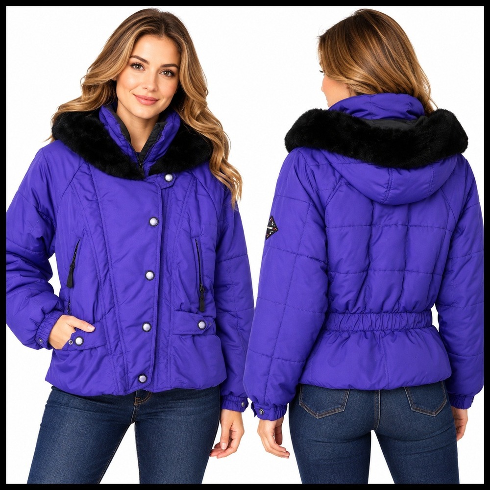 Vintage Rainier Ski Jacket Purple Short Dolman Sleeve 70's Pockets Hood size 8